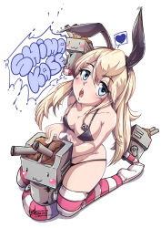 Rule 34 | 1girl, bikini, blonde hair, blue eyes, charochai, highres, kantai collection, looking at viewer, open mouth, rabbit ears, shimakaze (kancolle), solo, swimsuit