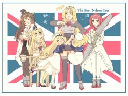 Rule 34 | 6+girls, ^ ^, ^o^, ahoge, ark royal (kancolle), ascot, black footwear, blonde hair, blue eyes, blue sailor collar, boots, braid, breasts, brown footwear, brown hair, brown skirt, chair, closed eyes, crown, cup, dongsa wonhyong, double bun, dress, english text, facing viewer, flight deck, french braid, gloves, grey footwear, grey legwear, grey skirt, hair bun, hairband, hakama, hakama short skirt, hakama skirt, hat, headgear, high heels, highres, holding, holding cup, holding saucer, janus (kancolle), japanese clothes, jervis (kancolle), kantai collection, kongou (kancolle), large breasts, long hair, long sleeves, looking at another, looking at viewer, machinery, mary janes, mini crown, multiple girls, nelson (kancolle), nontraditional miko, off-shoulder dress, off shoulder, pencil skirt, red ascot, red ribbon, ribbon, sailor collar, sailor dress, sailor hat, saucer, shoes, short hair, short sleeves, shorts, sitting, skirt, smile, thigh boots, thighhighs, union jack, warspite (kancolle), white dress, white gloves, white legwear, white shorts