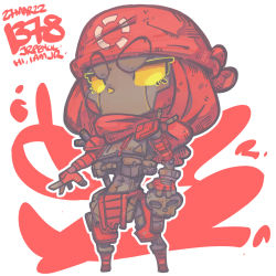Rule 34 | 1boy, animification, apex legends, bandana, chibi, classic revenant, dated, highres, humanoid robot, jrpencil, loincloth, looking to the side, no humans, orange eyes, red bandana, revenant (apex legends), robot, science fiction, simulacrum (titanfall), solo, standing, thick eyebrows, v-shaped eyebrows, white background