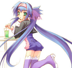 Rule 34 | 00s, 1girl, ass, blue hair, blush, boots, crop top, cup, drink, drinking glass, drinking straw, eyebrows, from side, green eyes, grin, head rest, headband, high heel boots, high heels, klan klein, leg up, long hair, long sleeves, looking at viewer, looking back, macross, macross frontier, meltrandi, military, military uniform, pointy ears, purple footwear, purple thighhighs, quad tails, ribbon, s.m.s., see-through, simple background, sketch, sleeve cuffs, smile, solo, table, thick eyebrows, thighhighs, toranosuke, twintails, uniform, unitard, very long hair, white background