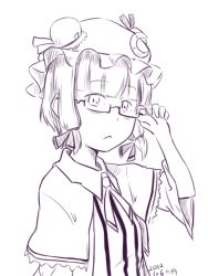 Rule 34 | 1girl, alternate hair length, alternate hairstyle, bespectacled, crescent, dated, glasses, hat, kawashina (momen silicon), looking at viewer, monochrome, patchouli knowledge, short hair, simple background, solo, touhou, upper body, white background