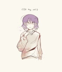 Rule 34 | 1girl, asagiri minori, commentary, crying, crying with eyes open, english commentary, english text, hand up, highres, long sleeves, looking at viewer, mob psycho 100, mp100days, purple hair, shirt, short hair, simple background, solo, tears, upper body, white background, white shirt