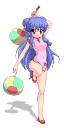 Rule 34 | 1girl, bell, blue hair, breasts, brown eyes, china dress, chinese clothes, chui, covered erect nipples, dress, full body, hair bun, highres, k10k, long hair, md5 mismatch, ranma 1/2, shampoo (ranma 1/2), simple background, solo, tsurime, weapon, white background