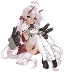 Rule 34 | 1girl, ahoge, azur lane, black footwear, blue eyes, blush, bow, brown eyes, closed mouth, collarbone, dark-skinned female, dark skin, full body, hair bow, heart, heart ahoge, heterochromia, horns, indianapolis (at school with my sister...) (azur lane), indianapolis (azur lane), loafers, long hair, looking at viewer, official alternate costume, official art, panties, pantyshot, puffy short sleeves, puffy sleeves, red bow, red skirt, saru, shoes, short sleeves, sitting, skirt, solo, thighhighs, transparent background, twintails, underwear, very long hair, white panties, white thighhighs