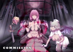 +_+ 1boy 2girls @_@ azur_lane black_thighhighs breasts censored chain cleavage commander_(azur_lane) commission cowgirl_position currytaart demon_horns demon_tail demon_wings devonshire_(azur_lane) devonshire_(sadistic_demon)_(azur_lane) garter_straps girl_on_top gloves grabbing grabbing_another&#039;s_breast green_eyes group_sex hair_bun hat heart heart_tail hetero highres horns large_breasts manchester_(azur_lane) manchester_(midnight_devil_in_white)_(azur_lane) manjuu_(azur_lane) moon mosaic_censoring multiple_girls navel night night_sky nurse_cap official_alternate_costume pleated_skirt pov purple_hair red_sky sex shaded_face single_hair_bun skirt sky stomach straddling sword tail thighhighs threesome weapon white_garter_straps white_gloves white_skirt white_thighhighs wings yellow_eyes