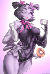 Rule 34 | 1girl, breasts, colored skin, extra arms, extra eyes, highres, lemonbizate, leotard, monster girl, muffet, purple skin, solo, supider girl, undertale