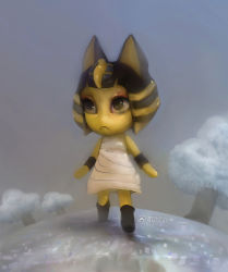 Rule 34 | 1girl, animal crossing, ankha (animal crossing), artist name, brown eyes, closed mouth, commentary, english commentary, frown, highres, michy mikolai, nintendo, sad, shadow, tree, walking