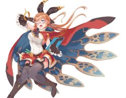 Rule 34 | 10s, 1girl, bad id, bad twitter id, black thighhighs, cape, clarisse (granblue fantasy), glasses, gloves, granblue fantasy, hair ribbon, igayan, long hair, one eye closed, open mouth, ponytail, ribbon, skirt, solo, thighhighs