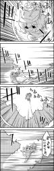Rule 34 | 1girl, 4koma, chibi, chibi on head, comic, commentary request, daiyousei, fairy wings, forest, greyscale, hat, highres, jumping, letty whiterock, mini person, minigirl, monochrome, nature, o o, on head, open mouth, running, scarf, side ponytail, smile, tani takeshi, tears, touhou, translation request, wings, yukkuri shiteitte ne