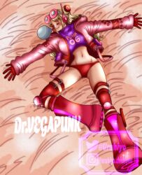Rule 34 | 1girl, blonde hair, breasts, bubble, female focus, gloves, gym uniform, highres, jacket, large breasts, midriff, navel, one piece, sleeping, solo, thick thighs, thighs, vegapunk york