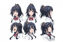 Rule 34 | black hair, blue eyes, closed mouth, head out of frame, honda chiemi, long hair, looking at viewer, open mouth, ousama game (novel), red ribbon, ribbon, school uniform, serious, shirt, smile, surprised, tongue, very long hair, white shirt