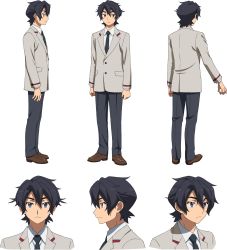 Rule 34 | 1boy, black hair, black neckwear, character sheet, grey eyes, gundam, gundam build divers, gundam build divers re:rise, highres, kuga hiroto, looking to the side, male focus, multiple views, necktie, official art, outstretched arm, school uniform, transparent background