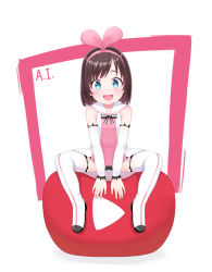 Rule 34 | 1girl, :d, atg (wttoo0202), black bow, blue sailor collar, blush, boots, bow, breasts, brown hair, character name, collarbone, commentary request, detached sleeves, dress, hair ribbon, hairband, highres, kizuna ai, kizuna ai inc., long sleeves, looking at viewer, multicolored hair, open mouth, pink hair, pink hairband, pink ribbon, ribbon, round teeth, sailor collar, sailor dress, short dress, small breasts, smile, solo, streaked hair, striped, striped bow, teeth, thigh boots, thighhighs, upper teeth only, virtual youtuber, white dress, white footwear, white sleeves, white thighhighs