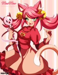 Rule 34 | 1girl, animal ears, bell, cat ears, cat tail, highres, jingle bell, long hair, mad mew mew, magical girl, nuvex, pink hair, pink ribbon, puffy short sleeves, puffy sleeves, ribbon, short sleeves, skirt, smile, solo, tail, undertale