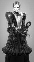 Rule 34 | 1girl, absurdres, apron, armor, armored dress, closed mouth, frown, gauntlets, grey background, greyscale, hand on hilt, highres, looking at viewer, maid, medieval, monochrome, original, parted bangs, pauldrons, shoulder armor, simple background, solo, standing, tagme, victorian maid, wass nonnam