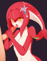 Rule 34 | ayatori (aytr), blush, breasts, fellatio, gills, highres, mipha, navel, nintendo, nude, open mouth, oral, penis, small breasts, the legend of zelda, the legend of zelda: breath of the wild, tongue, yellow eyes