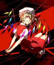 Rule 34 | 1girl, arms behind back, bad id, bad pixiv id, blood, female focus, flandre scarlet, full body, looking back, mary janes, red eyes, red theme, shioaji, shoes, solo, embodiment of scarlet devil, touhou, wings
