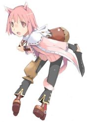 Rule 34 | 1boy, animal ears, arianrhod rpg, bag, cat boy, cat ears, cat tail, dagger, fang, full body, knife, lowres, male focus, original, pink hair, short hair, simple background, solo, tail, tpz, trap, weapon, white background