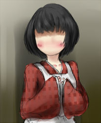 Rule 34 | 1girl, apron, bad id, bad pixiv id, black hair, blush, bob cut, character request, faceless, faceless female, monster girl, no eyes, no mouth, original, solo, tamanegi tarou, unmoving pattern, wide sleeves