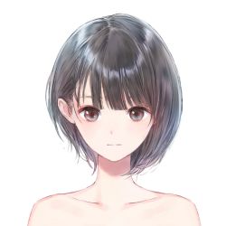 Rule 34 | 1girl, black hair, blue reflection, blue reflection (series), brown eyes, closed mouth, collarbone, expressionless, highres, kishida mel, looking at viewer, official art, portrait, shirai hinako, short hair, simple background, solo, white background
