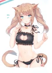 Rule 34 | 1girl, absurdres, animal ears, warrior of light (ff14), bare arms, bare shoulders, bell, black bra, black choker, black panties, blue eyes, bra, breasts, brown hair, cat cutout, cat ear panties, cat ears, cat girl, cat lingerie, cat tail, choker, cleavage, cleavage cutout, clothing cutout, collarbone, facial mark, fictional persona, final fantasy, final fantasy xiv, frilled bra, frills, frown, highres, jingle bell, long hair, looking at viewer, medium breasts, meme attire, miqo&#039;te, momoko (momopoco), navel, panties, parted lips, scan, side-tie panties, simple background, slit pupils, solo, stomach, string panties, tail, twintails, underwear, underwear only, whisker markings, white background