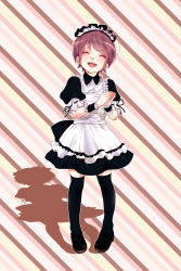 Rule 34 | 1boy, ahoge, brown hair, child, crossdressing, closed eyes, highres, last ridexxx, maid, maid headdress, male focus, mary janes, open mouth, original, shadow, shoes, skirt, solo, trap