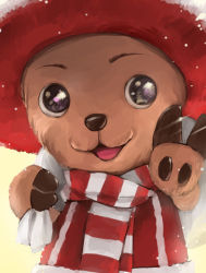 Rule 34 | 1boy, :3, :d, hand up, hat, looking at viewer, male focus, one piece, open mouth, red scarf, scarf, smile, solo, somehira katsu, sparkling eyes, tony tony chopper