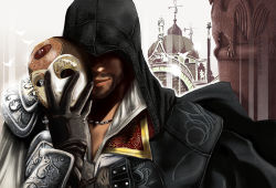 Rule 34 | 1boy, alternate costume, assassin&#039;s creed (series), assassin&#039;s creed ii, beard, cape, enrica, ezio auditore da firenze, facial hair, gloves, hood, jewelry, male focus, manly, mask, necklace, smile, solo, vambraces