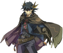 Rule 34 | 1boy, belt, blue eyes, elbow gloves, fudo yusei, gloves, gun, hair between eyes, holster, holstered, jacket, looking at viewer, machch, male focus, multicolored hair, open hand, poncho, smile, spiked hair, two-tone hair, weapon, white background, yu-gi-oh!, yu-gi-oh! 5d&#039;s
