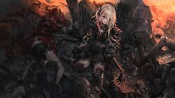 Rule 34 | 6+girls, after battle, amputee, android, artist request, black jacket, black thighhighs, blonde hair, clenched teeth, corpse, double amputee, embers, foot out of frame, game cg, girls&#039; frontline, gun, hair between eyes, headgear, holding, holding limb, jacket, long hair, m4 sopmod ii, m4 sopmod ii (girls&#039; frontline), mechanical arms, mechanical parts, missing eye, missing limb, multicolored hair, multiple girls, official art, rain, red eyes, red hair, ruins, solo focus, spoilers, streaked hair, teeth, thighhighs, torn clothes, torn jacket, torn thighhighs, weapon, wire