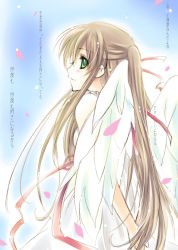Rule 34 | 00s, bad id, bad pixiv id, blush, brown hair, cherry blossoms, code geass, green eyes, long hair, petals, profile, shirley fenette, smile, solo, translated, wings, yukian