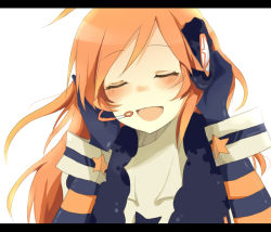 Rule 34 | bad id, bad pixiv id, blush, closed eyes, gloves, headphones, headset, letterboxed, mono (recall), red hair, sf-a2 miki, star (symbol), striped clothes, striped gloves, vocaloid, wrist cuffs