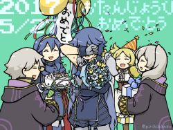 Rule 34 | blonde hair, blue eyes, blue hair, blush, brother and sister, cake, cape, chrom (fire emblem), closed eyes, dress, dual persona, father and daughter, fire emblem, fire emblem awakening, food, gloves, hair ornament, lissa (fire emblem), long hair, lucina (fire emblem), nintendo, open mouth, pirihiba, robin (fire emblem), robin (male) (fire emblem), short hair, short twintails, siblings, smile, sumia (fire emblem), tiara, twintails