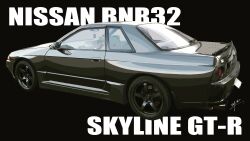 Rule 34 | absurdres, car, from side, highres, impact (font), motor vehicle, nissan, nissan skyline, nissan skyline gt-r, nissan skyline r32, no humans, original, realistic, signature, sports car, vehicle focus, vehicle name, waju220