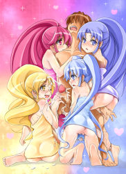 Rule 34 | 10s, 1boy, 4girls, aino megumi, ass, bare shoulders, blonde hair, blue eyes, blue hair, blush, brown hair, censored, cum, cure fortune, cure honey, cure lovely, cure princess, ejaculation, faceless, faceless male, facial, femdom, happinesscharge precure!, harem, heart, hikawa iona, kneeling, long hair, looking at viewer, mosaic censoring, multiple girls, no panties, one eye closed, oomori yuuko, open mouth, penis, pink eyes, pink hair, ponytail, precure, purple eyes, purple hair, pussy, sagara seiji, shirayuki hime, taiyaki a, testicles, twintails, very long hair, wide ponytail, yellow eyes