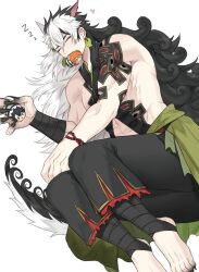 Rule 34 | 1boy, ashiya douman (fate), ashiya douman (second ascension) (fate), asymmetrical hair, barefoot, bisexual male, black hair, blush, curly hair, earrings, fate/grand order, fate (series), fingernails, from above, fujimaru ritsuka (female), fujimaru ritsuka (male), full body, hair between eyes, happy, highres, jewelry, long hair, lying, magatama, magatama earrings, male focus, merchandise, mouth hold, multicolored hair, muscular, muscular male, on side, pants, parody request, pectorals, seum (kao husband), sharp fingernails, sleeping, solo, split-color hair, two-tone hair, very long hair, white hair, zzz