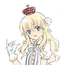 Rule 34 | 1boy, 5pb., blonde hair, blue eyes, crown, eiyuu senki, gloves, hair ornament, heart, heart-shaped pupils, king arthur, long hair, looking at viewer, lowres, male focus, open mouth, sexually suggestive, solo, symbol-shaped pupils, upper body, white background