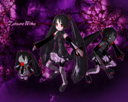 Rule 34 | 3girls, black hair, character name, chibi, crossover, darkness, detached sleeves, female focus, goth fashion, hachune miku, hatsune miku, headphones, heartless, heartless emblem, kingdom hearts, long hair, miniskirt, multiple girls, necktie, o o, red eyes, shoes, skirt, smile, spring onion, thighhighs, twintails, very long hair, vocaloid, wallpaper, zatsune miku
