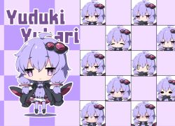Rule 34 | 0 0, 1girl, :&lt;, :d, ^ ^, ahoge, anger vein, black footwear, black jacket, blush, boots, character name, checkered background, chibi, closed eyes, closed mouth, commentary request, criss-cross halter, dress, expressions, hair ornament, halterneck, hood, hood down, hooded jacket, jacket, kunreishiki, long hair, long sleeves, milkpanda, multiple views, nose blush, open clothes, open jacket, open mouth, parted lips, puffy long sleeves, puffy sleeves, purple dress, purple eyes, purple hair, purple thighhighs, romaji text, shaded face, short hair with long locks, sleeves past fingers, sleeves past wrists, smile, sweatdrop, tears, thighhighs, thighhighs under boots, voiceroid, yuzuki yukari