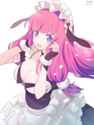 Rule 34 | 1girl, animal ears, artist name, azur lane, bad id, bad pixiv id, blue eyes, blunt bangs, breasts, cleavage, collarbone, commentary request, dated, detached collar, dog ears, dress, fake animal ears, fingerless gloves, fucodoku, gloves, hair ornament, hands up, heart, heart hair ornament, key, large breasts, long hair, looking at viewer, maid, maid headdress, open mouth, pink hair, remodel (azur lane), sidelocks, simple background, solo, suffolk (azur lane), twitter username, upper body, white background