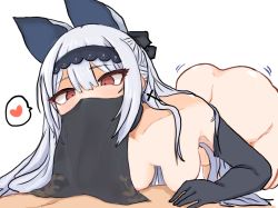 Rule 34 | 1boy, 1girl, ass, black gloves, blush, bow, breasts, choker, cross, cross earrings, drop earrings, earrings, elbow gloves, eyelashes, fellatio, fellatio under mask, floral print, girls&#039; frontline, gloves, hair bow, hairband, hanging breasts, heart, implied fellatio, jewelry, labyrinth of the dark, lace-trimmed hairband, lace trim, long hair, mouth veil, nipples, nude, oral, red eyes, shiming liangjing, simple background, small breasts, solo focus, spoken heart, tokarev (girls&#039; frontline), tokarev (griffin&#039;s dancer) (girls&#039; frontline), tsurime, veil, very long hair, white background, white hair