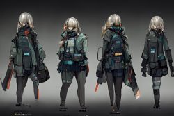 Rule 34 | 4others, ambiguous gender, bad id, bad twitter id, bag, belt, commentary request, cyberpunk, dreadtie, duffel bag, fanny pack, grey background, long hair, long jacket, mask, medium hair, multiple others, original, pants, tactical clothes, white hair