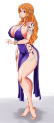 Rule 34 | 1girl, breasts, earrings, full body, highres, jewelry, large breasts, long hair, nami (one piece), nexus sig, one piece, orange hair, solo, tagme, tattoo