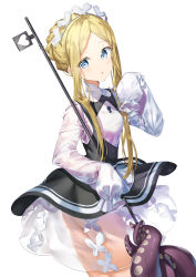 Rule 34 | 1girl, abigail williams (fate), abigail williams (festival outfit) (fate), absurdres, ass, black dress, blonde hair, blue eyes, blush, braid, dress, fate/grand order, fate (series), hair ornament, highres, holding, holding key, key, keyhole, kuse (0201), long hair, long sleeves, looking at viewer, official alternate costume, parted bangs, simple background, sleeves past fingers, sleeves past wrists, solo, tentacles, white background, white dress
