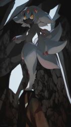 Rule 34 | 1girl, body fur, claws, dark-skinned female, dark skin, extra arms, faputa, from side, full body, highres, looking back, made in abyss, monster girl, multiple tails, short hair, solo, standing, tail, topless, umino mozuku, white fur, white hair, yellow eyes