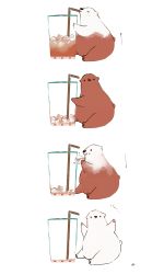 Rule 34 | 4koma, ^^^, bear, chai (drawingchisanne), comic, cup, drinking, drinking glass, drinking straw, highres, ice, ice cube, no humans, polar bear, sitting, solo, white background