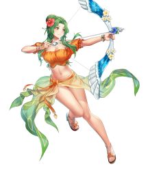 Rule 34 | 1girl, adapted costume, anbe yoshirou, bare shoulders, bikini, bow (weapon), bracelet, breasts, brown eyes, elincia ridell crimea, fire emblem, fire emblem: path of radiance, fire emblem: radiant dawn, fire emblem heroes, flower, frills, full body, gradient clothes, green hair, hair bun, hair flower, hair ornament, hibiscus, highres, holding, holding bow (weapon), holding weapon, jewelry, long hair, medium breasts, navel, necklace, nintendo, non-web source, off-shoulder bikini, off shoulder, official art, parted bangs, puffy short sleeves, puffy sleeves, ribbon, sarong, see-through, short sleeves, solo, stomach, swimsuit, thighs, transparent background, weapon