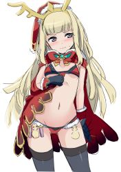 Rule 34 | 10s, 1girl, bad id, bad twitter id, bikini, black thighhighs, blonde hair, blush, cagliostro (granblue fantasy), gotyou, granblue fantasy, groin, long hair, navel, purple eyes, simple background, sketch, solo, swimsuit, thighhighs, white background