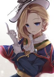 Rule 34 | 1girl, ascot, asymmetrical hair, azur lane, blonde hair, blue eyes, chain, commentary, earrings, fur collar, glove pull, gloves, hat, highres, hood (azur lane), jewelry, long hair, long sleeves, looking at viewer, parted lips, solo, toyosaki shu, union jack, white gloves