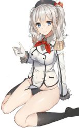 Rule 34 | 10s, 1girl, black panties, blue eyes, breasts, epaulettes, frilled sleeves, frills, highres, kantai collection, kashima (kancolle), kerchief, long hair, looking at viewer, md5 mismatch, military, military uniform, no pants, panties, resolution mismatch, rurikoma, silver hair, solo, source larger, tsurime, twintails, underwear, uniform, wavy hair